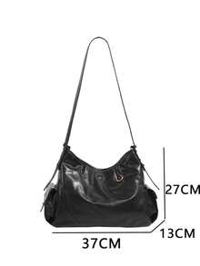 Y2K Vintage Fashion PU Leather Multi-Pocket Shoulder Messenger Bag, Perfect For Commuting And Daily Wear - Black - View 8
