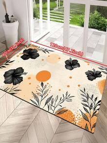 1pc Vintage Floral Pattern Doormat, Modern Minimalist Black White Orange Design Quick Drying Water Absorbent Outdoor Rug, Indoor Entrance Small Carpet, Outdoor Doormat, Bathroom, Laundry Room, Bathroom Entrance, Sink Front, Shower Room And Party Carpet, Bathroom Decor, Bathroom Mat, Bathroom Accessories, Machine Washable Shower Mat Doormat, Suitable For Living Room, Bedroom, Kitchen And Various Scenes At The Entrance, Party, Holiday, Gift, Dinner