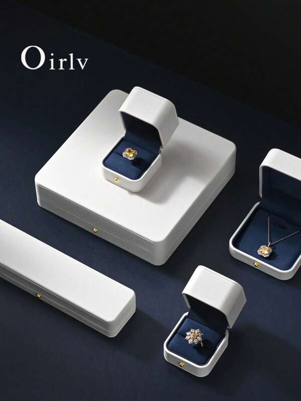 Oirlv 1 pieza Caja de joyería Organizador de joyería Caja de almacenamiento para anillos, aretes, collares, colgantes, pulseras Caja de regalo para boda, Soporte para exhibición de joyería / Caja para exhibición de anillos / Caja para exhibición de aretes / Caja para exhibición de collares / Caja de almacenamiento para pulseras - Beige