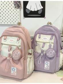 Süßer Mädchen Rucksack Schultasche Koreanische Version Stern Mittelschule Mädchen Oberschule Studentin Großer Kapazität Hochwertiger Rucksack - Violett - Übersicht 5