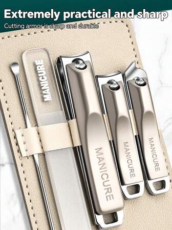 1Pc/5pcs Small / Large / Set Of Stainless Steel Nail Clippers, Rotating Case Five-Piece Set Of Nail Clippers, Practical Nail Trimming Tools, Slanted Edge Manicure And Nail Art Tool Set