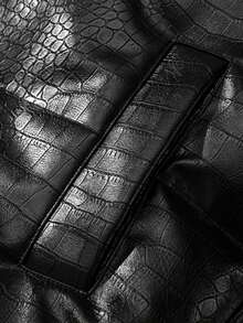 Modcrash 男士PU皮羽绒服，纯色，保暖，立领，棉质填充，休闲日常通勤，街头时尚，2000年代风格 - 黑色 - 查看 7