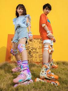 SHOLOV 1 Pair Fashion Outdoor Inline Roller Skates With Shiny PU Wheels. Soft And Comfortable Sole, Adjustable, No Laces Needed. Equipped With Rotary Tightening System And Reinforced Aluminum Alloy Frame To Prevent Ankle Sprains, Suitable For Beginners. - Pink - View 1