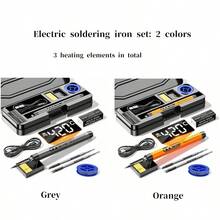 无绳便携式电烙铁套件 - 电池供电或充电，LCD 显示屏，5 种加热设置，快速加热，包含 3 个加热头，非常适合 DIY 电子产品、电脑、手机维修，配有收纳盒、支架、焊锡丝、松香，最佳礼物之选