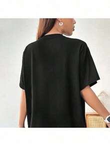 Women's T-Shirt Drop Shoulder Streetwear "FRASE BRABA" TumblrT-Shirt Blogger Shirt Plus Size - 米色 - 查看 2