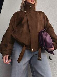 Buzzelle Áo khoác ngắn dáng rộng thoải mái cho nữ, Thu/Đông - màu nâu - Xem 9