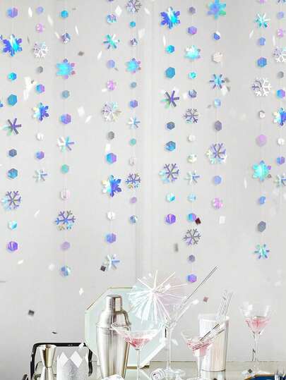 1 Piece - Winter World Snowflake Decorations, Rainbow Snowflake Garland - Glossy Holographic Paper Snowflake Serpentines For Rainbow Party Decoration, Frozen Theme Decoration, Christmas, Birthday, Wedding, Bridal Shower Party, Home Decor Christmas Decorations Room Decor
