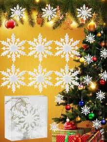 6Pcs Christmas Glitter Snowflake Ornaments, Plastic Snowflake Decorations For Christmas Tree New Year Holiday Party Decor Glitter Snowflake Ornament Plastic Glittered Snowflake Ornaments Sparkling Christmas Tree Decorations For Christmas Tree Decoration Wedding,Thanksgiving,Party