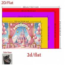 1件生日公主背景横幅，以礼物、粉色窗帘、气球和粉色城堡设计为特色，采用涤纶面料制成，适用于派对、庭院、拍摄背景、室内外、婚礼和生日主题装饰。 - 彩色 - 查看 6