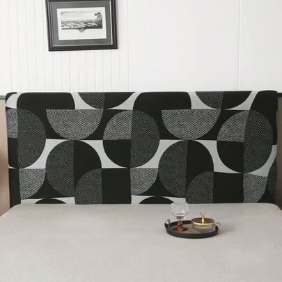 1pc Stretchy Milk Silk Headboard Cover, Full Wrap-Around Design, Minimalist Geometric Pattern, Soft Polyester Fabric, Modern Style Bedroom Furniture Protector, Fits Twin And Full Size Beds