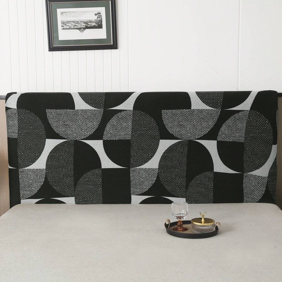 غطاء لوحة الرأس من الحرير الحليبي المطاطي قطعة واحدة، تصميم ملفوف بالكامل، نمط هندسي بسيط، قماش بوليستر ناعم، واقي أثاث غرفة نوم عصري، يناسب أسرة توين وكاملة الحجم - أبيض وأسود - مشاهدة 1