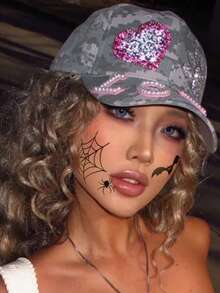 1 Piece Of Halloween Funny Witch Ghost Pumpkin Bat Spider Web Halloween Night Decoration Temporary Tattoo Sticker Suitable For Cosplay Halloween Cartoon Decoration Party Tattoo Waterproof And Sweatproof Suitable For People