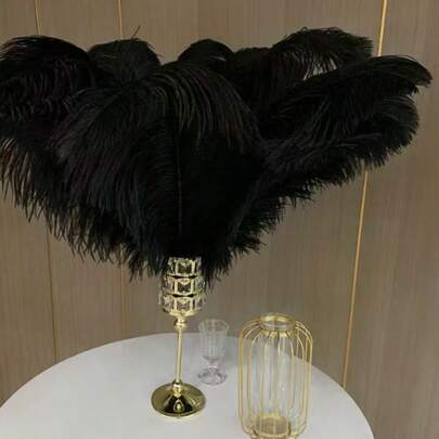 5pcs/Set Black Artificial Ostrich Feather Bouquet, Decor Accessory For Hats, Clothing, Wedding DIY