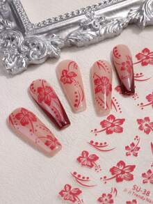 3D芙蓉花美甲贴纸 - 7种颜色（粉色、金色、白色、黑色），热带花叶滑贴，适合春夏DIY美甲、婚礼季和情人节美甲，自粘式美甲贴纸，美甲用品 - 彩色 - 查看 7