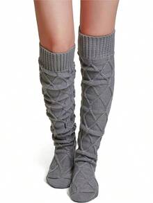 Thigh High Socks For Women Cable Knit Over The Knee Boot Socks, Long Warm Leg Warmers Winter - Gray - View 12