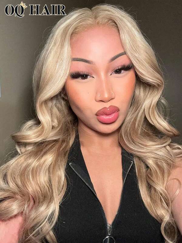 OQ Parrucca senza colla con onde del corpo, mix di colori biondo e marrone, parrucca frontale in pizzo HD 6*4 con densità del 180%, lunghezza 22-28 pollici, capelli umani vergini non trattati, parrucca frontale in capelli umani, parrucca in capelli umani, indossabile e senza colla, parrucca in capelli umani con regali gratuiti, spedizione gratuita, parrucche in capelli umani per costumi di Ognissanti, elementi essenziali da viaggio, stile Y2K, per vacanze e feste per donne