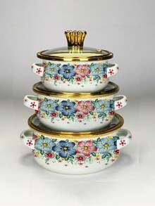 3pcs Enamel Coated Cookware Set: Milk Pot With Handles, Enamel Bowl, Mini Pot, Soup Pot, Ramen Bowl, Small Hot Pot, Thick Enamel Pot With Handles, Suitable For Induction Cooktop, Gas Stove, Cooking Small Portions Or Food Storage, Family Dinner Supplies, Christmas Party Supplies