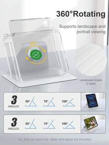 360° Rotating Protective Case With Pencil Holder, Compatible With IPad 5th/6th/7th/8th/9th/10th/11th Gen, IPad Mini 6th/7th Gen, IPad Air 1st/2nd/3rd/4th/5th Gen, 11-Inch (M2)/11-Inch (M3)/13-Inch (M2)/13-Inch (M3), IPad Pro 12.9-Inch (3rd/4th/5th/6th Gen), Acrylic Transparent Gray - Grey - View 3