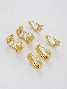 Set de 6 piezas de aretes de aro pequeños con diseño minimalista en forma de corazón, chapados en oro con circonita cúbica brillante, hipoalergénicos, ligeros y versátiles, adecuados para múltiples perforaciones de oreja