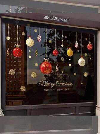 1 Set Christmas Window Stickers, Static Stickers, Christmas Ball Waterproof Plastic Holiday Decorations, Snowflake And Holiday Hanging Decorations For Glass Surface, Suitable For Shops And Homes - Perfect For Holiday Decoration
