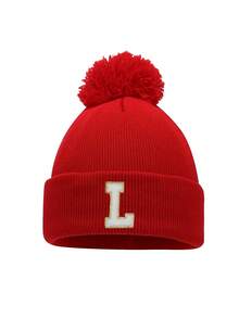 1 件针织帽，带绒球，适合男婴、女婴、儿童，简约风格冬季无檐小帽，适合户外活动和日常通勤 - 紅色 - 查看 7