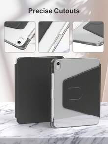 Rotating Case Compatible With Ipad 5th/6th/7th/8th/9th/10th/11th Gen, Mini 6th/7th Gen, Air 1st/2nd/3rd/4th/5th/11-In.(M2)/11-In.(M3)/13-In.(M2)/13-In.(M3) Gen, Pro 12.9-In. (3rd/4th/5th/6th Generation) With Built-In Apple Pencil Holder, 360 Degree Rotation Protective Stand Cover Clear Back, Auto Wake/Sleep-Acrylic Transparent And Black