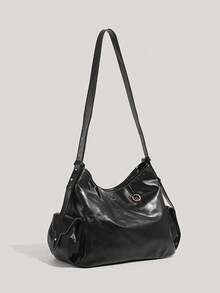 Y2K Vintage Fashion PU Leather Multi-Pocket Shoulder Messenger Bag, Perfect For Commuting And Daily Wear - Black - View 2