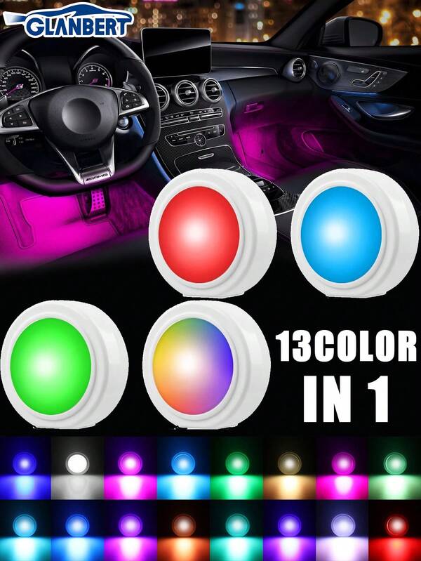 GLANBERT 4/2PCS Luzes Decorativas Coloridas para Carro RGB com Controle Remoto, Luzes de Pé de Alto Brilho com Múltiplos Modos, 13 Cores, Luzes de LED Internas para Carro, Lâmpada Noturna Interna para Decoração de Veículos e Casa, Luzes de LED Sensíveis ao Toque, Luzes de Pé de Alto Brilho com Múltiplos Modos (Bateria Não Inclusa)