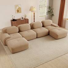 81.8"/117.3"/152.7" Modular Sectional Sofa, Corduroy Boneless Sofa With Deep Seat And Button Tufted Cushions, Comfy Cloud Sectional Loveseat Couches For Living Room Bedroom, No Assembly - 駝色 - 查看 5
