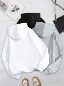 Conjunto paquete set pack 3 piezas sudadera básica capucha hoodie lisa dama mujer casual manga larga bolsa canguro puños acanalados diario calientita suave cómoda moderna juvenil - Multicolor2 - Ver 2