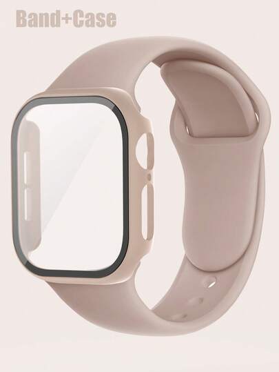 Compatible With Apple Watch Band And Case Combination Set Men'S And Women'S Fashion Sports Soft Comfort Rivet Buckle Silicone Strap + Anti-Drop, Scratch-Proof And Anti-Collision Hard Pc And Tempered Glass Film Integrated Watch Case Compatible With Apple Watch 40/41/42/44/45/46/49mm Band And Cases Compatible With Apple Watch Series Ultra/11/10/9/8/7/6/5/4/Se Strap And Case Simple Waterproof And Sweat-Proof Convenient Replacement Strap Case