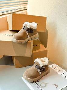 1 Pair Fashionable Winter New Faux Deer Suede Non-Slip Wear-Resistant Dry Comfortable Thick Lining Warm Boots For Girls, Suitable For Indoor And Outdoor Activities