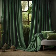1pc Imported Dutch Velvet Fabric Curtain, 220gsm, Luxurious Room Window Decor, Heavy Blackout Curtain For Privacy In Winter - Dark Green - View 17