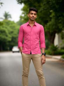 MEN'S SET KIT: TROUSERS + SLIM DRESS SHIRT - 米色+粉紅色 - 查看 1
