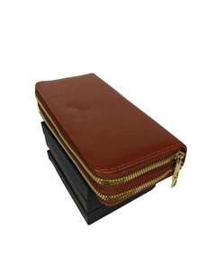 Women's Wallet With 2 Zippered Compartments, Hand Strap, Elegant Card Holder, Fashion Insurance, Assorted Logo Plate - 咖啡棕 - 查看 3