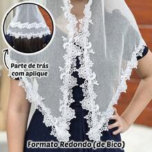 Véu Ccb Congregação Cristã Aplique Floral 3D Pedras Strass Adulto Redondo de Bico(Tiffani) - Branco - Visão 5
