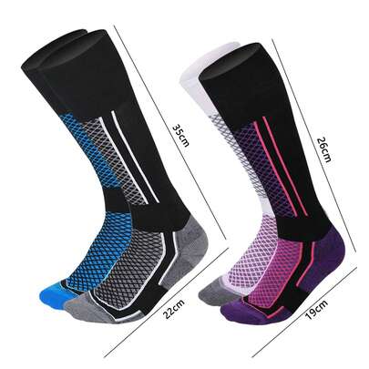 2 Pairs Winter Warm Ski Socks - Thick Breathable Striped Reinforced Support, Comfortable Snug Fit, Suitable For Skiing, Hiking, Outdoor Sports, Trekking, Daily Warmth (White/Purple/Black/Blue)