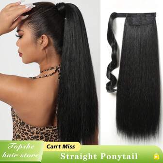 16/24 Inch Long Sraight High Quality Upgraded Synthetic Ponytail Extension Magic Paste Clip In Wrap Around Ponytail Hairpiece For Women Heat Resistant Synthetic ﻿