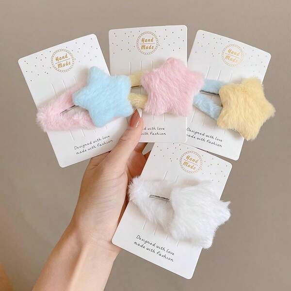 4 قطع مشابك شعر نجمية فرو، مشابك جميلة للشعر الدافئة للخريف/الشتاء للبنات والطالبات، إكسسوارات شعر للنساء، أدوات شعر، مستلزمات شعر، هدايا، إكسسوارات جمالية، هدايا للنساء، مستلزمات شعر، هدايا لملء الجوارب