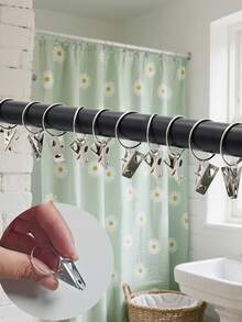 10 Peças Clipes de Cortina de Aço Inoxidável com Argolas de Gancho, Clipes de Cortina de Chuveiro na Cor Prata, Mini Clipes de Gancho, Argolas Decorativas de Metal à Prova de Ferrugem, Clipes de Cortina para Cortinas de Porta e Cortinas de Chuveiro, Clipes de Cortina para Decoração Doméstica Pendurar Cortinas, Laços e Fotos