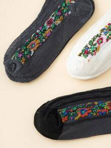 5 Pairs Women's Vintage Floral Knitted Socks - Bohemian Style Crew Socks For Autumn Winter, Warm Comfortable Boot Socks With  Design, Perfect Match For Boots & Dresses, Ideal Festival Gift