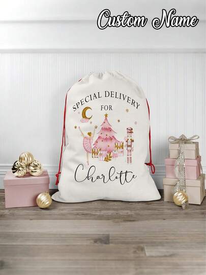 1pc- Original Santa Claus Bags, Personalized Santa Claus Sacks For Purchasing Products, Christmas Sacks, Pink Christmas Nutcrackers, Christmas Eve Boxes, Christmas Gift Bags, Christmas Gift Sacks, Toy Sacks, High-End Custom Santa Claus Bags, Large Christmas Canvas Drawstring Gift Bags, Letter Combination Drawstring Bags, Personalized Letter Combinations A Large Canvas Santa Claus Bag With A Reusable Drawstring For Christmas Gift