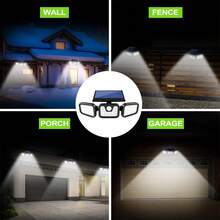 Solar Außenbeleuchtung mit Bewegungssensor, 3-Kopf Sicherheitsbeleuchtung mit Solarbetrieb, 74 LED/100 LED/Mini Flutlicht Bewegungserkannter Scheinwerfer für Garage, Hof, Eingangsbereiche, Terrasse, IP65 wasserdicht