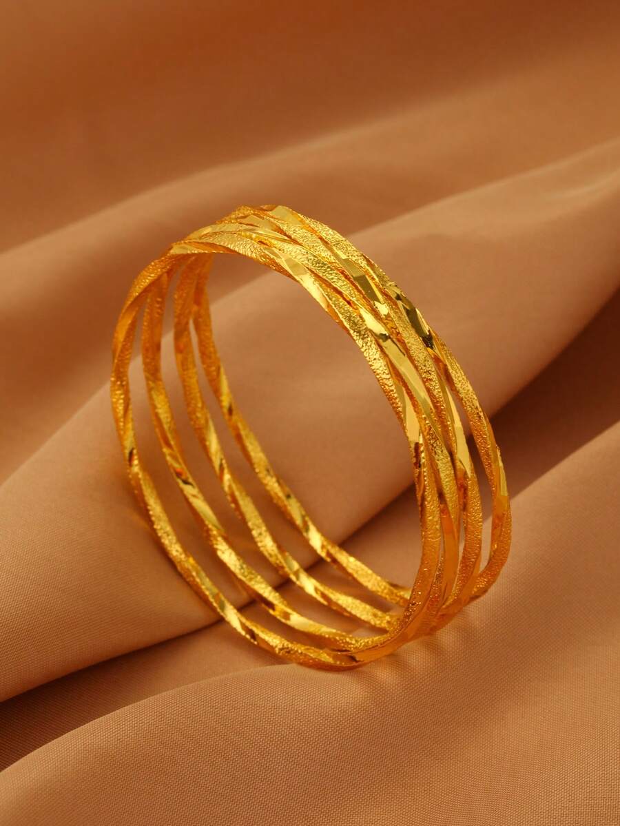 4 أساور ذهبية مطلية بطلاء ذهبي 24 قيراط مجدولة للنساء، مناسبة للمناسبات والهدايا والحفلات والاستخدام اليومي