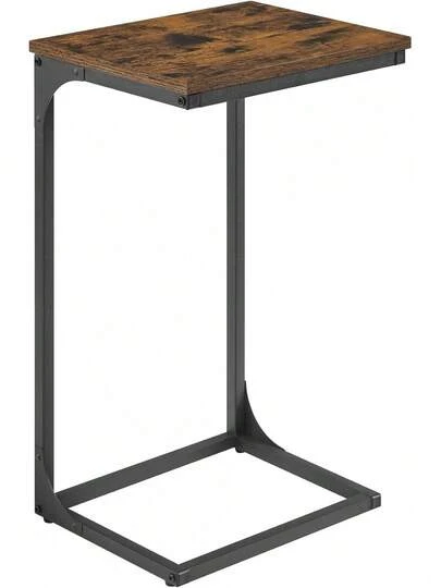 VASAGLE Mesa Auxiliar en Forma de C, Mesita de Noche, Marco de Metal, para Sala de Estar, Dormitorio, Marrón Rústico y Negro Tinta MLET353B01