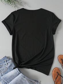 Camiseta de Mujer para el Día del Muertos Mexicano - Estampado La Calavera Catrina, Cuello Redondo Suave y Manchas Cortes Casual con Diseño Floral & Cráneo Azucarero Lavable a Maquinaria Ideales Para Celebraciones Del "Días De Los Fallecidos" Y Atuendros Informais. Impresión Vibrante Con Motivos Marigolda, Aptita Pera Primavera/Verano/Otoñada e Invierno Tela Elástica Comoda Ropaje Cultural Festivo Mejican - Oscuro - Ver 2