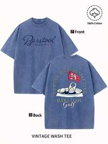Bastrol Manor Golf Club Print T-Shirt - Men'S Casual Round Neck Short Sleeve, 230g Washed Cotton, All Season Comfortable, Machine Washable, Suitable For Casual Everyday And Outdoor Wear - Xanh đậm - Xem 1