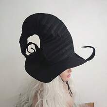 Oversized Gothic Witch Hat - Black Pleated Pointed Hat With Swirl Design, Soft And Stretchy Premium Fabric For Halloween, Christmas & Masquerade, Halloween Costume | Ghost Fashion | Soft Headdress - 黑色 - 查看 2