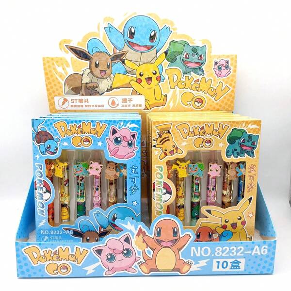 Bolígrafo con parche de Pikachu de Pokémon en caja, regalo de vuelta a clases, adecuado para niños y niñas, manualidades educativas de ciencia, juegos de anime de dibujos animados, bolígrafo fluido y suave para estudiantes, útiles escolares de temporada de vuelta a clases, adecuado para regalos de Navidad y cumpleaños, juguetes de personajes de anime para niños y niñas