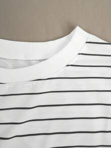 1pc Women's Casual Comfortable Minimalist Black & White Striped Long Sleeve Sweatshirt, Autumn - Multicolor - View 6